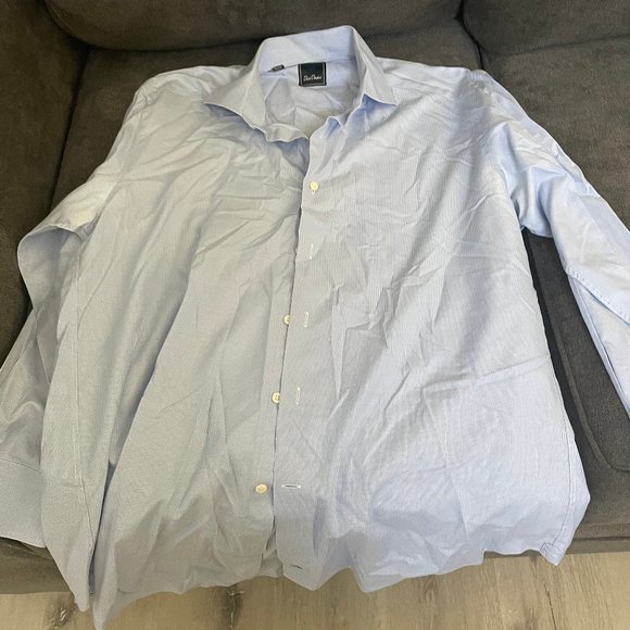 16.5 32/33 Blue Long Sleeve David Donahue Shirt - Picture 2 of 3